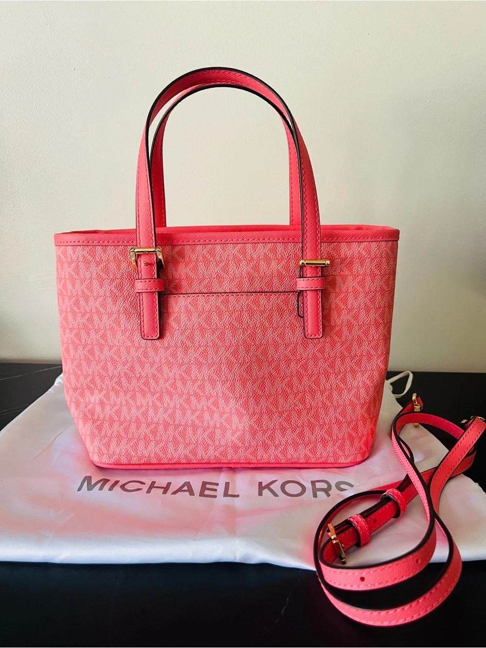 Michael Kors Coral Signature MK Tote with Gold Hardware